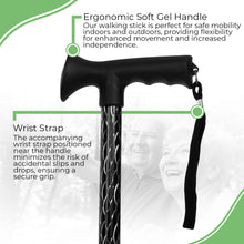 Black, Gold, Silver Luxury Ladies Engraved Etched Adjustable Walking Stick Cane with Soft Grip Gel Ergonomic Handle for Women - 25.5 – 35.5