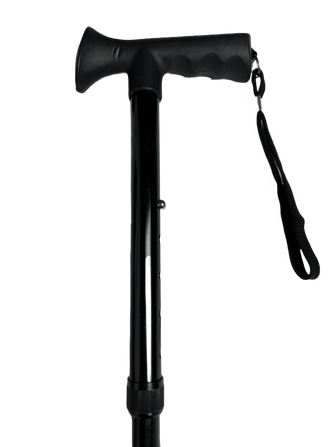 Deluxe 4-Part Folding Adjustable Aluminium Metallic Compact Walking Stick Cane for Men, Ladies, Women with Soft Grip Handle – 33.5” – 37.5”