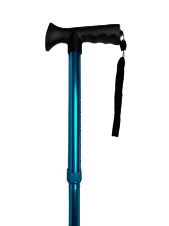Deluxe 4-Part Folding Adjustable Aluminium Metallic Compact Walking Stick Cane for Men, Ladies, Women with Soft Grip Handle – 33.5” – 37.5”